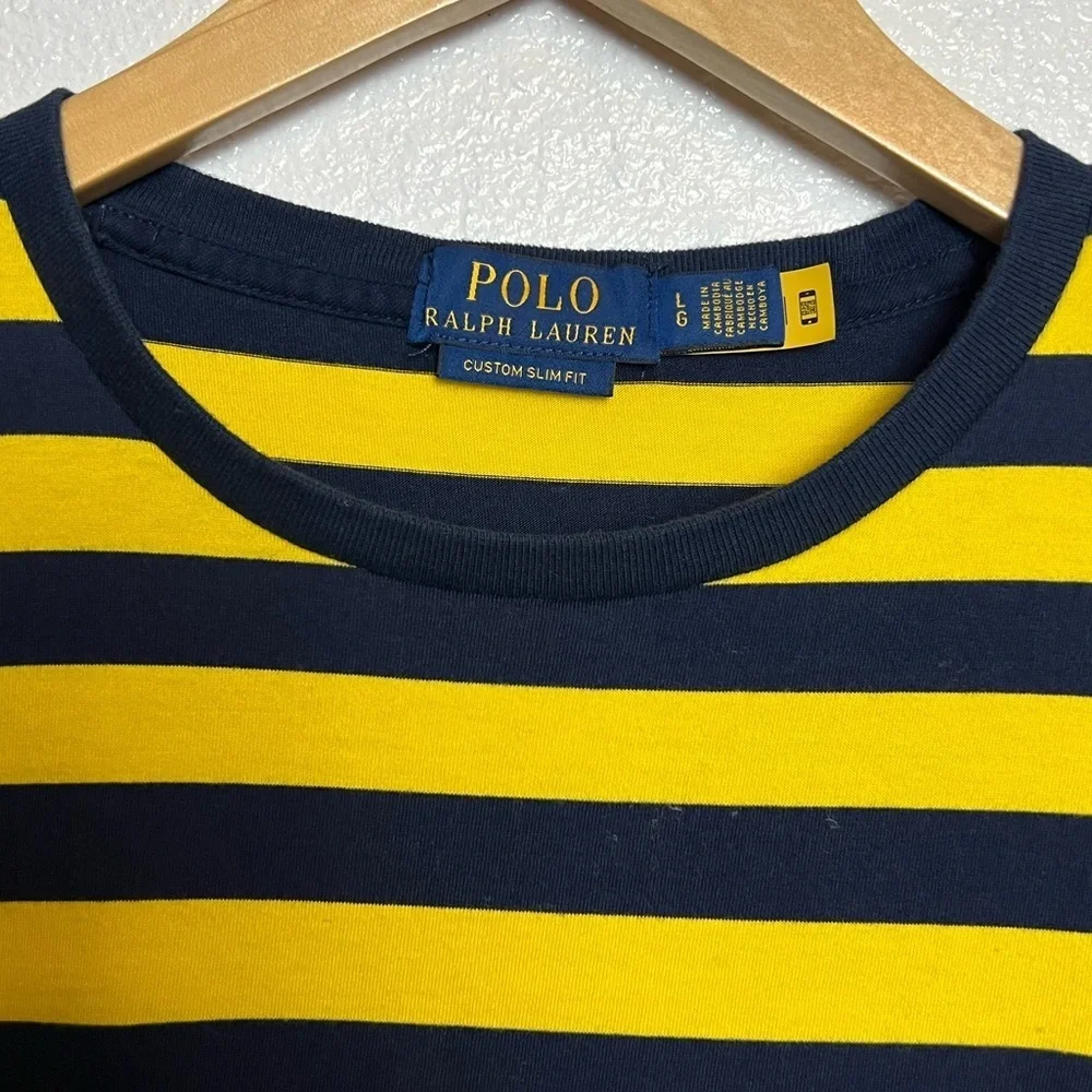 Polo by Ralph Lauren Yellow and Navy Striped Short Sleeve Tee Slim Fit Large